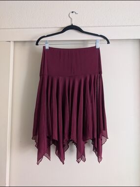 Motel Rocks Burgundy Asymmetrical Handkerchief Hem Skirt
